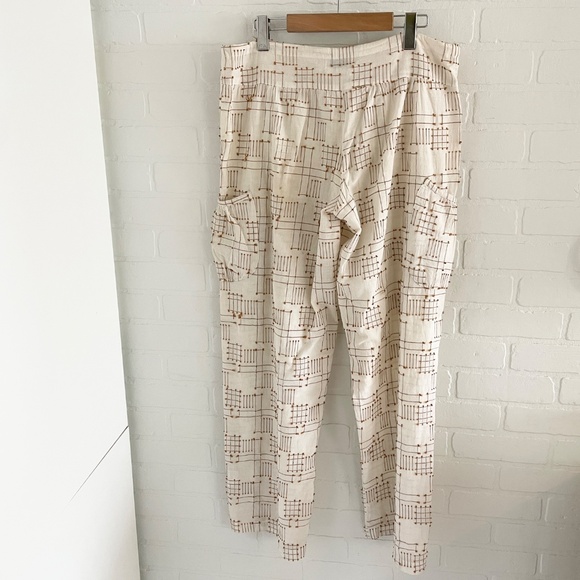 L.A.M.B Wide leg pants cotton linen Embroidered Ecru Caramel Lagenlook pockets L - Picture 7 of 13